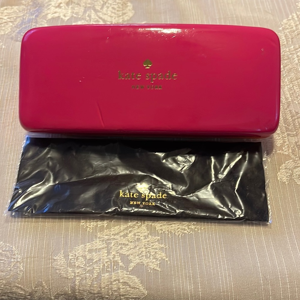 Kate spade pink and orange eye glasses sunglasses case with lens cleaning cloth